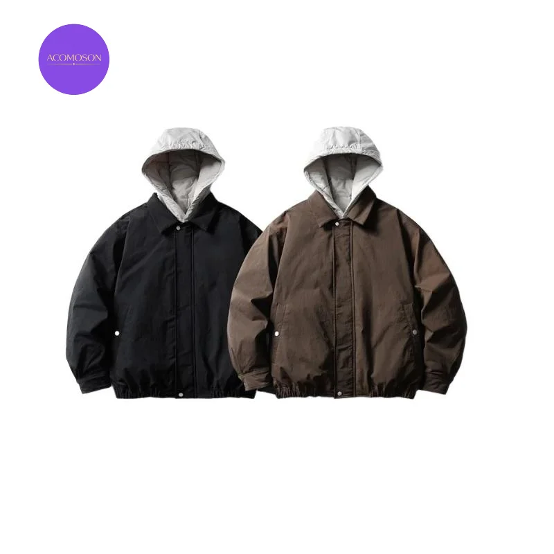 ACOMOSON EU US Size Top Quality Street Outdoor Wear Luxury Men Retro Winter Two-Piece Hooded Down Jacket