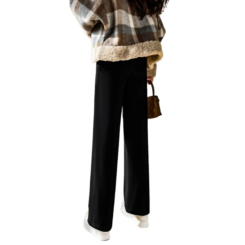 2025 Chique moderne wijde pijpen broek dames effen zwarte comfortabele afslankende kantoor casual broek