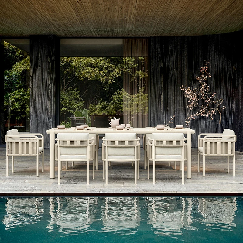 #Outdoor Leisure Aluminum Alloy Tables And Chairs Courtyard Hotel Villa Patio Swimming Pool Waterproof And Sunscreen Long Table