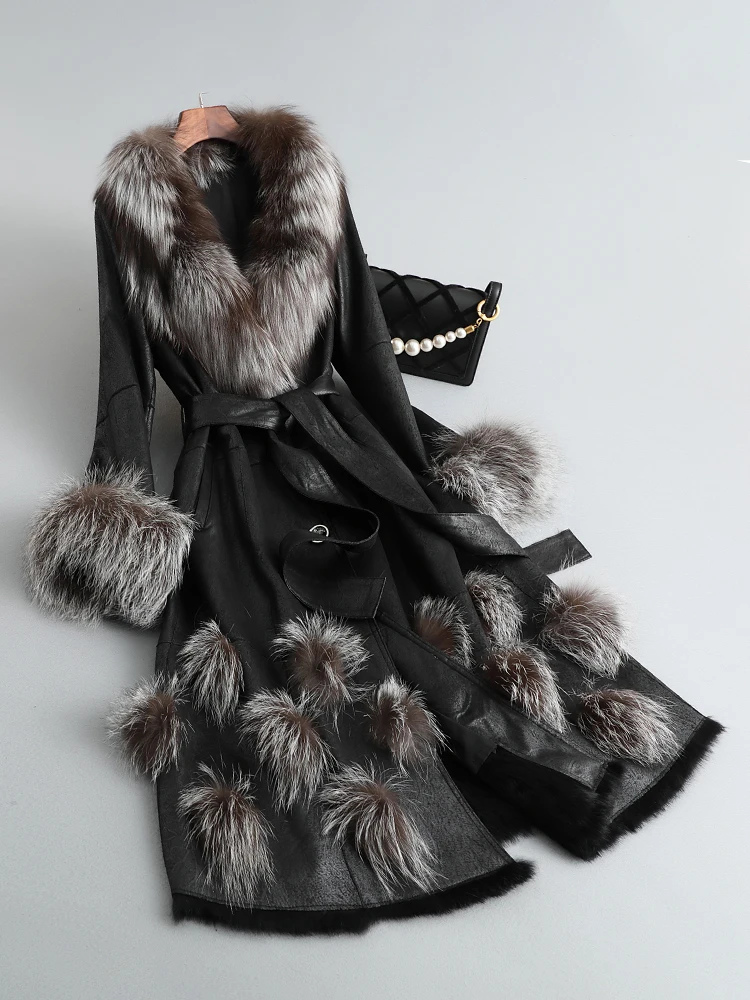 

New original ecological rabbit fur integrated temperament long fur coat female luxury fox fur collar coat