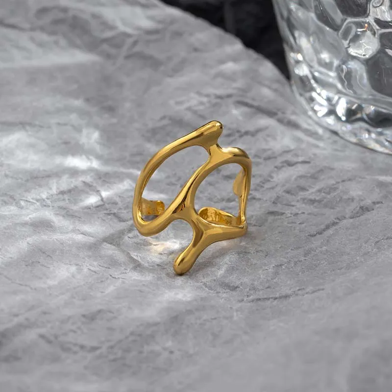 Punk Geometric Irregular Liquid Lava Waterdrop Shaped Open Rings For Women Vintage Silver Color Metal Rings Personality Jewelry