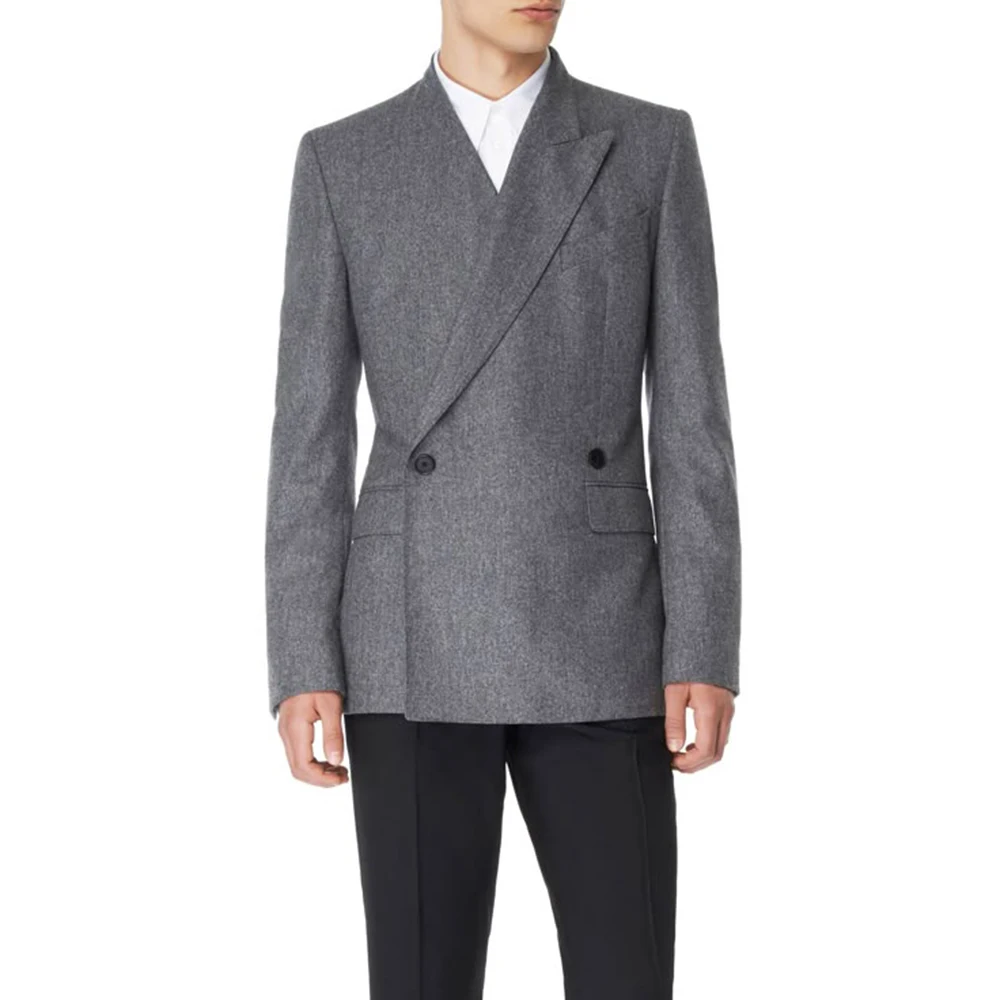

Business Officially Grey Men's Premium Suits 2 Piece Jacket Pant Sets Peak Lapel Double-Breasted Fashion Slim Fit Male Outfits