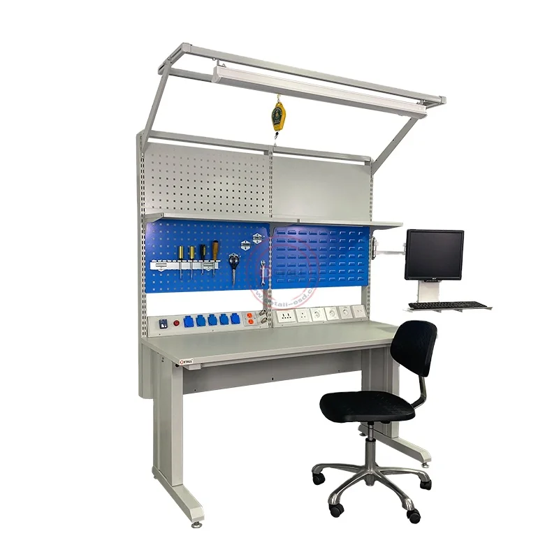 

New ESD Anti Static Workbench Table Workstation Desk for Warehouse Use with Swivel Display Rack Keyboard Tray Industrial Pro
