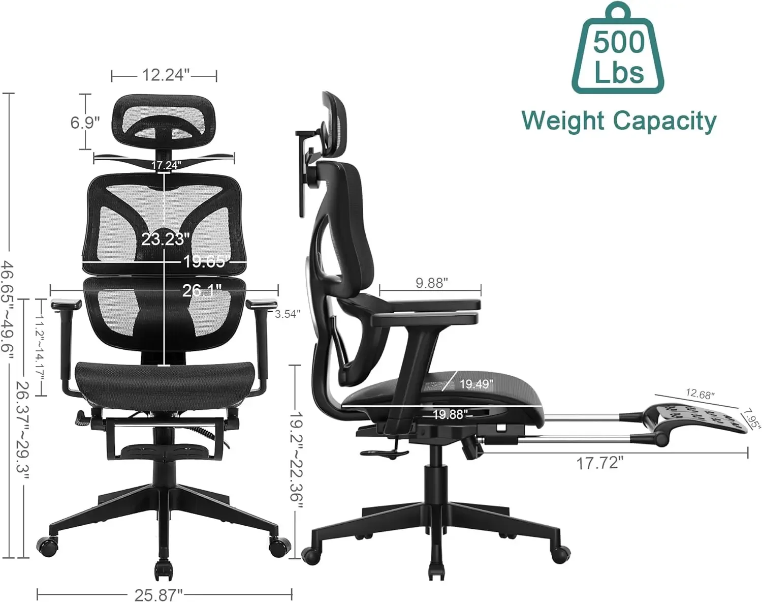 Ergonomic High Back Mesh Office Chair with Retractable Footrest, Adjustable Backrest, Tilt Function, 3D Armrests & Headrest