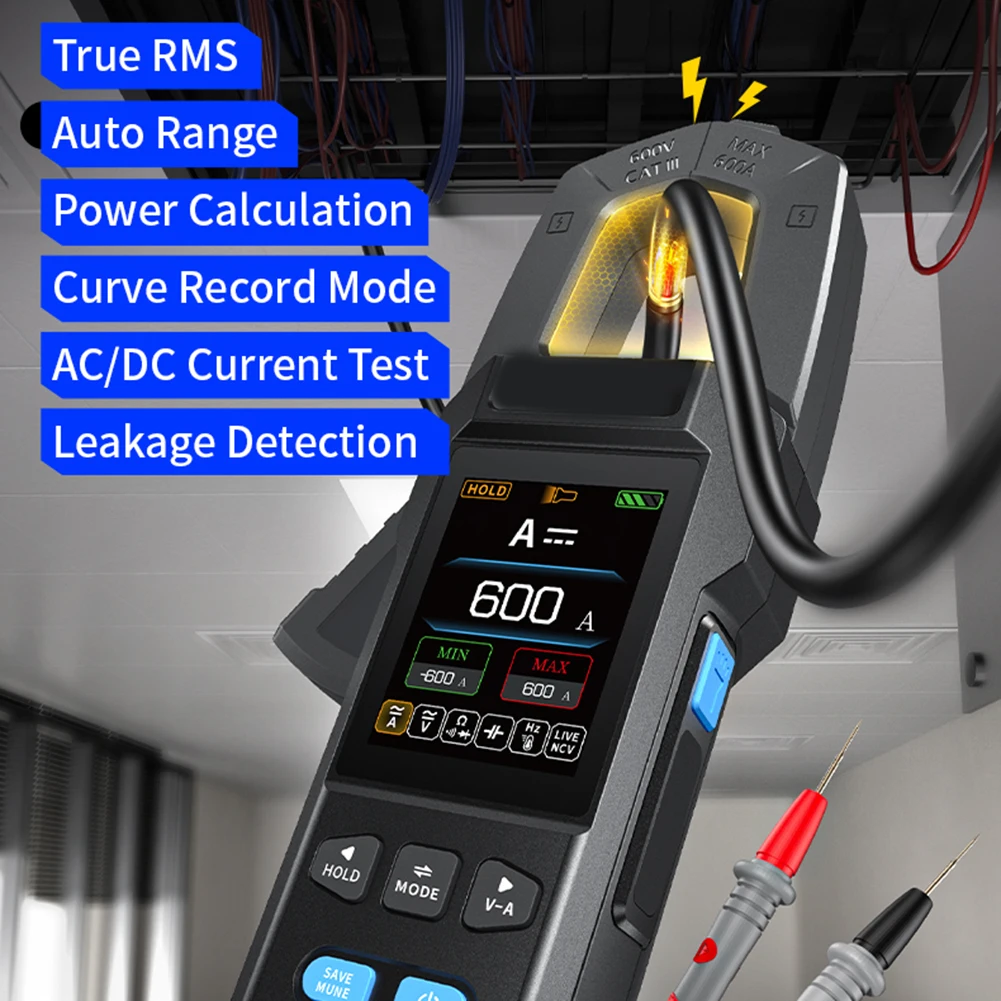 For Fnirsi DMC-100 DC AC Current Clamp Multimeter 10000 Count Digital Multimeter 600A Type-C Color Screen Measurement Tool