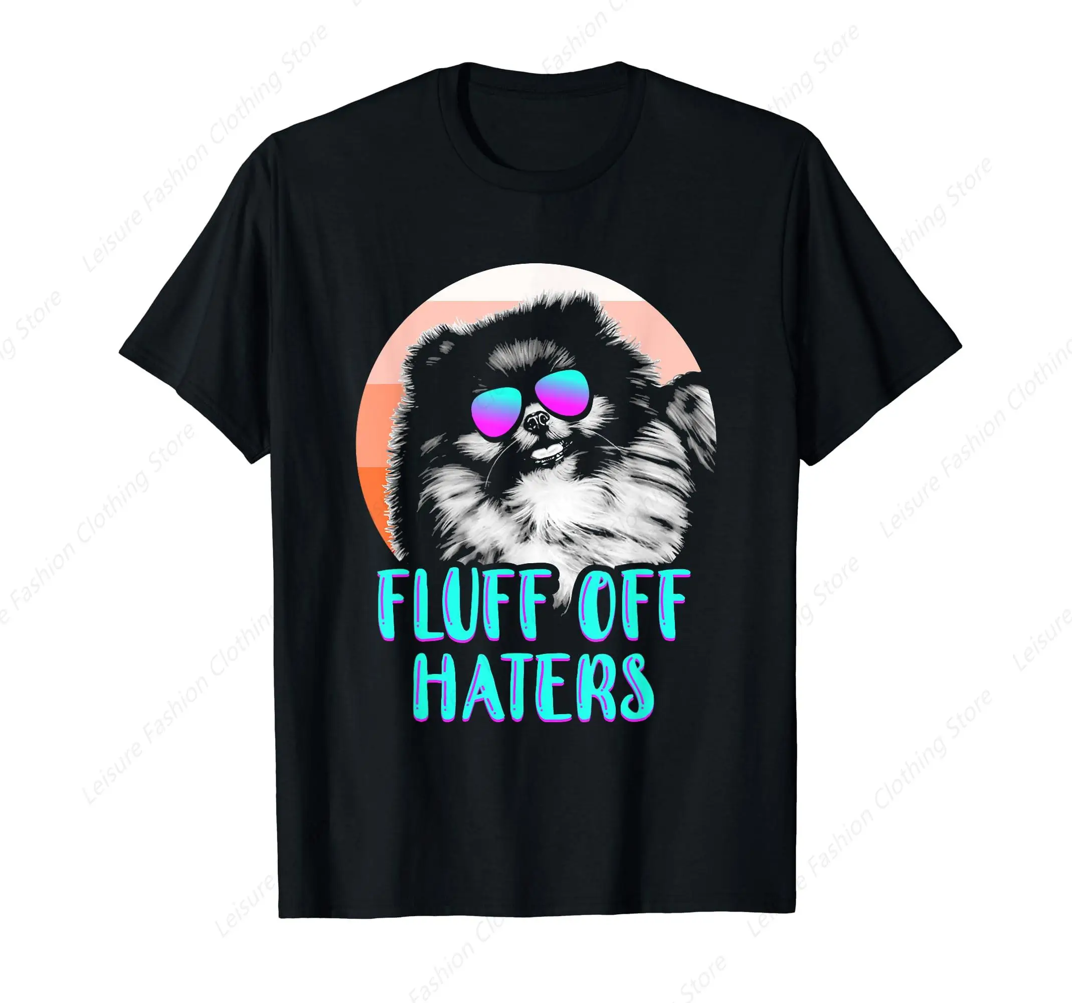 Funny Pomeranian Face Sunglasses No Fluffs Given Dog Lover T-Shirt Fashion Short Sleeves Comfortable Soft Sport Leisure Tops