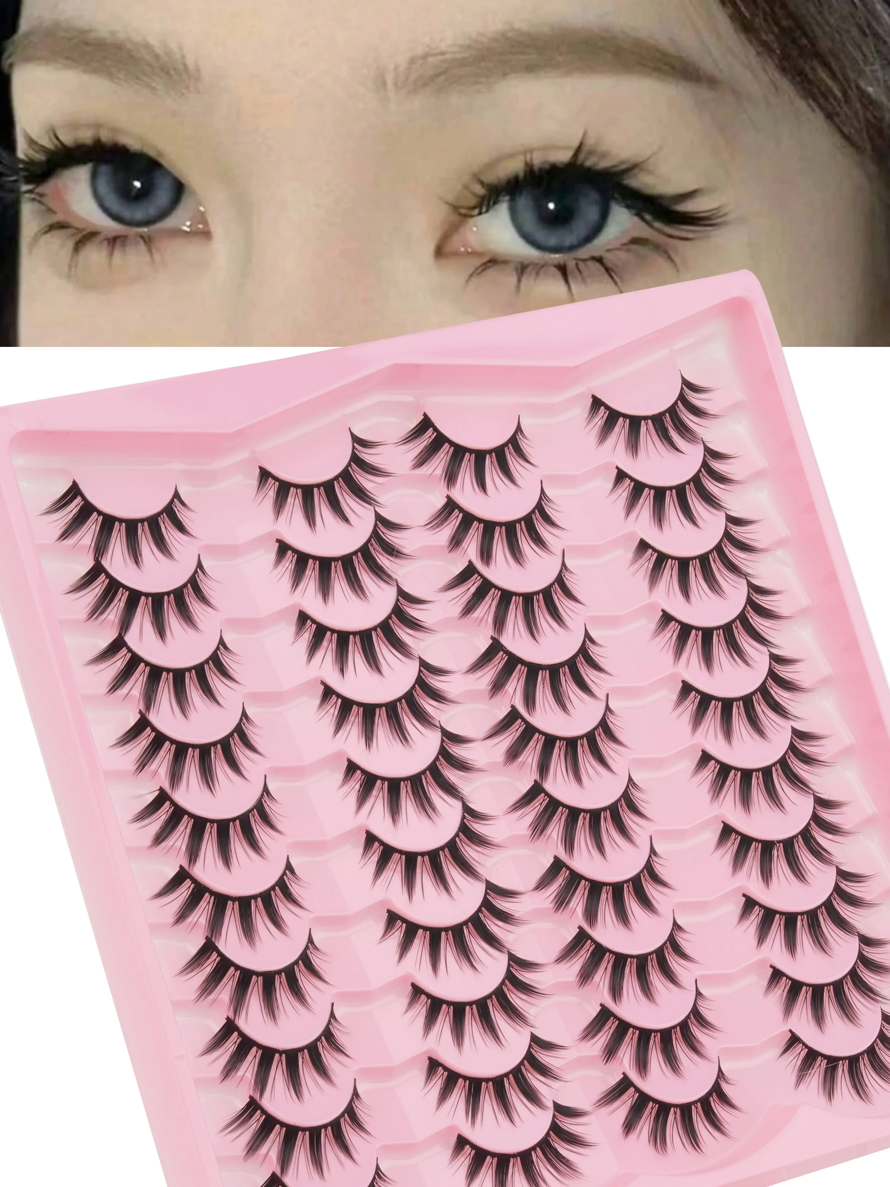 20 Pairs 3D Faux Mink False Eyelashes Anime Cosplay Strip Lashes Spiky Wispy Dramatic Soft Reusable Eye Makeup