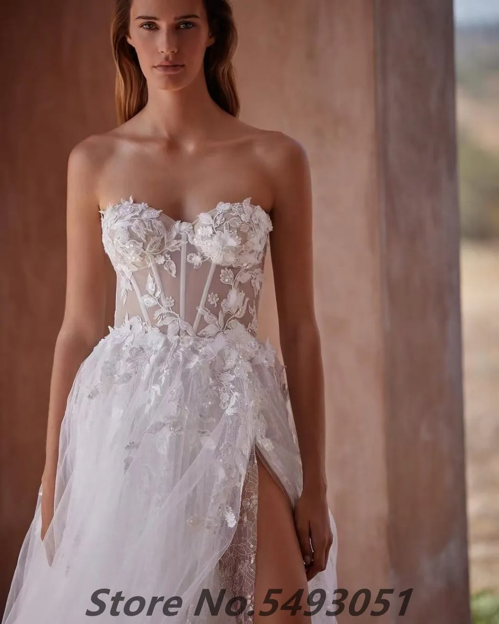 Sevintage 2025, Tüll, Boho-Hochzeitskleid, Applikationen, Spitze, sexy Schlitz, elegante A-Linie, Brautkleider, Robe de Mariée, individuell gestaltet