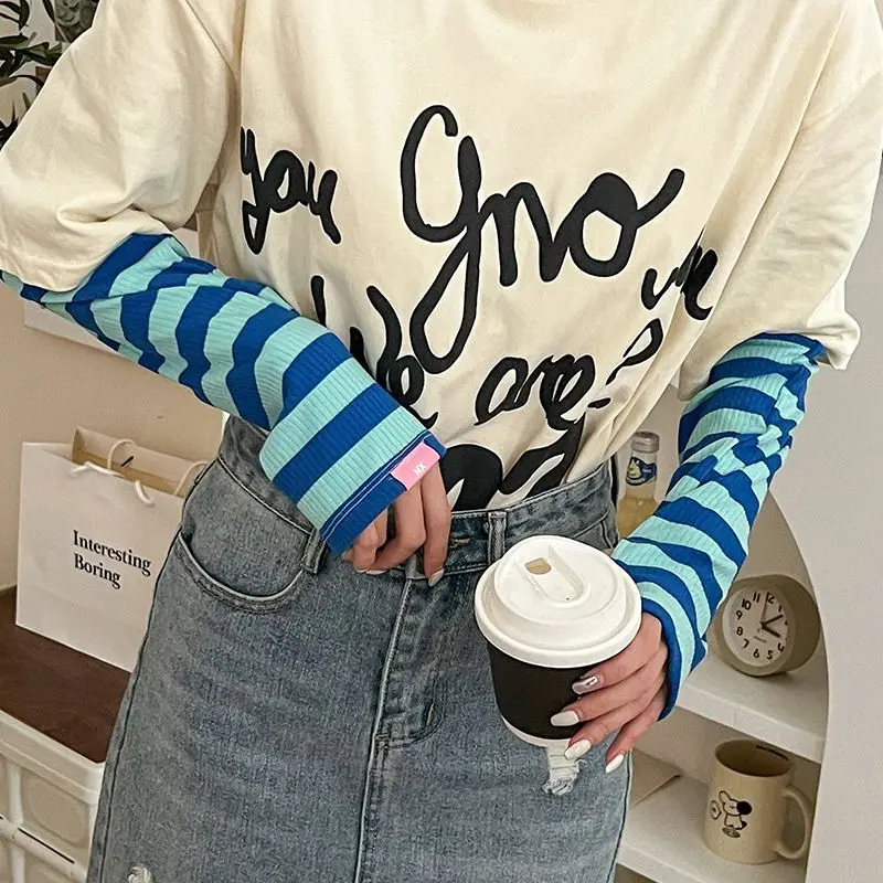 Summer Sun Protection Women's Ice Silk Sleeves, Loose Arm Protection, UV Protection, Fashionable Striped Driving Sleeves image 4