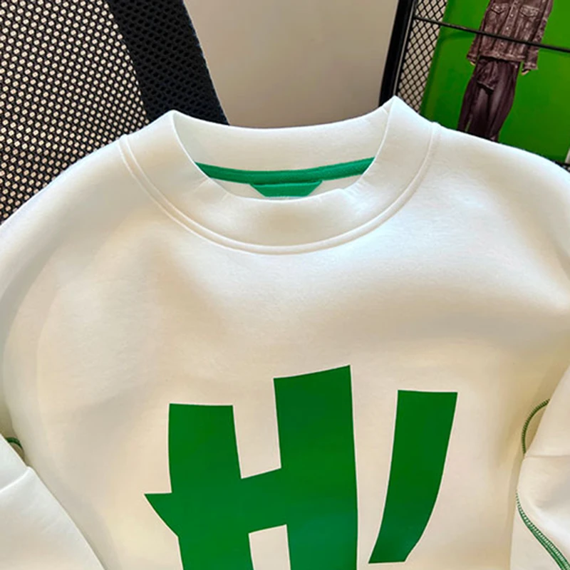 2023 Fashionable Letter Printing O-Neck Pullovers Long Drop Sleeve Oversized Sweatshirts Harajuku Simple All-Matched Hoodies