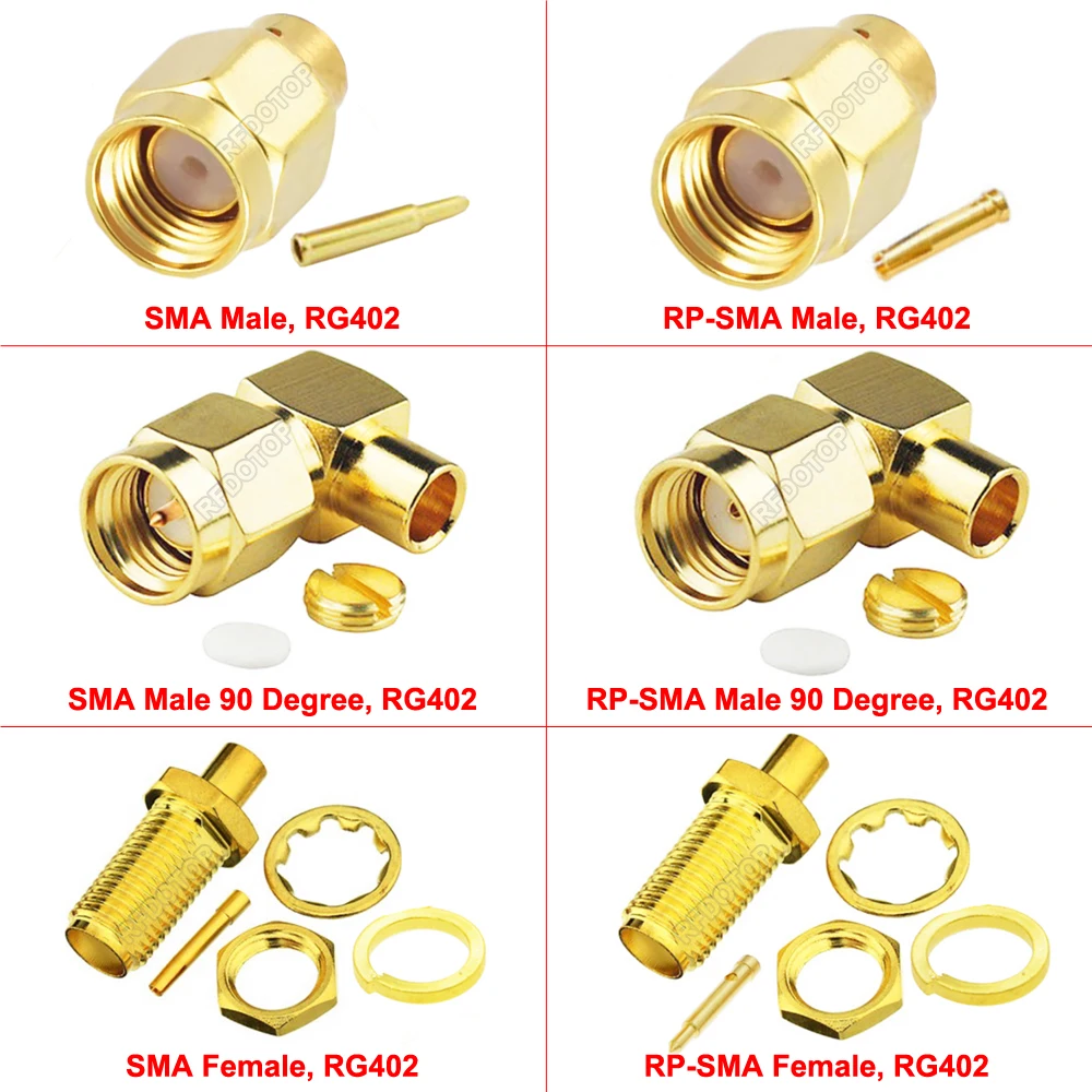 2PCS/lot SMA Male Plug Female Jack Connector Crimp RG402 Coaxial Cable Gold Plated RPSMA-J 90 Degree RF Connector High Quality