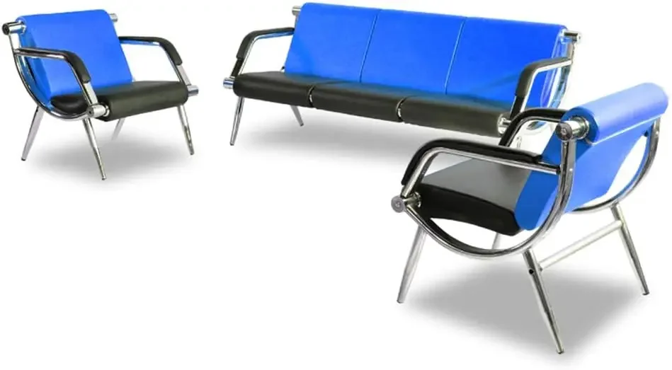 Waiting Room Bench With Armrest 5 Seat Blue Black Pu Leather Office Furniture Guest Seating Lobby Conference Reception Chair