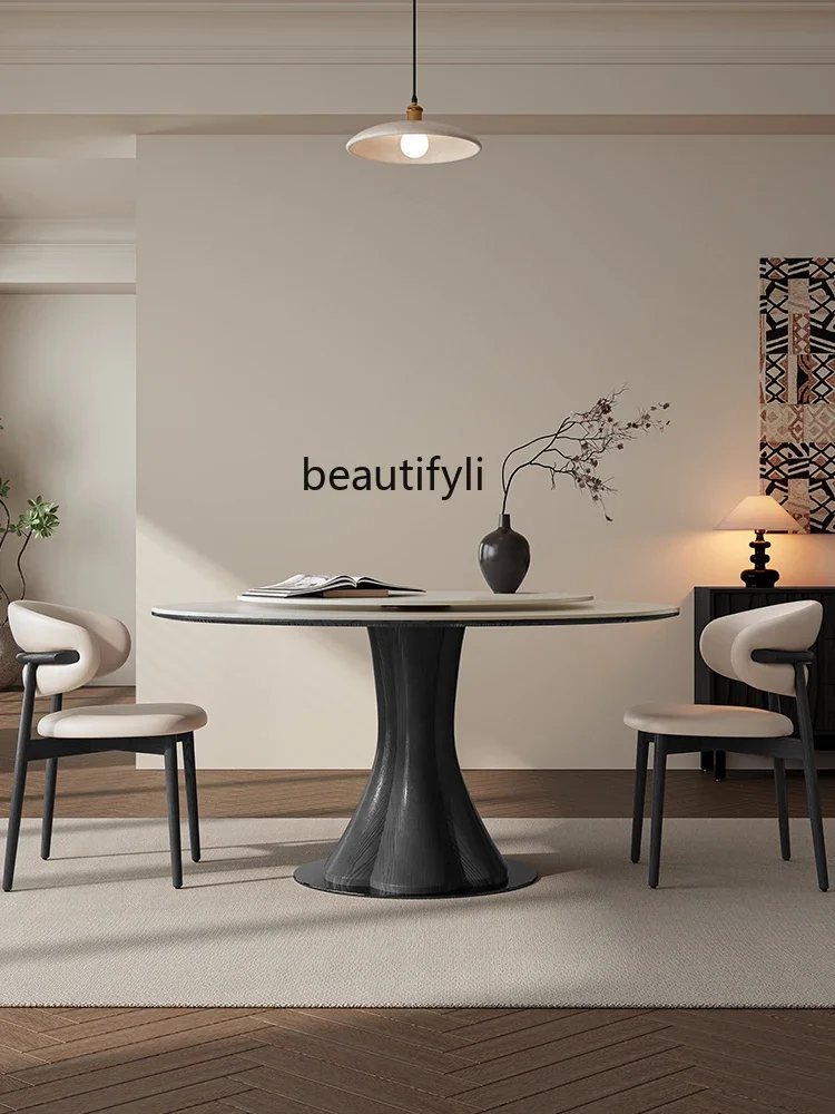 

French retro imported light luxury modern 1.5-meter round table Italian 6-person round solid wood dining table C56