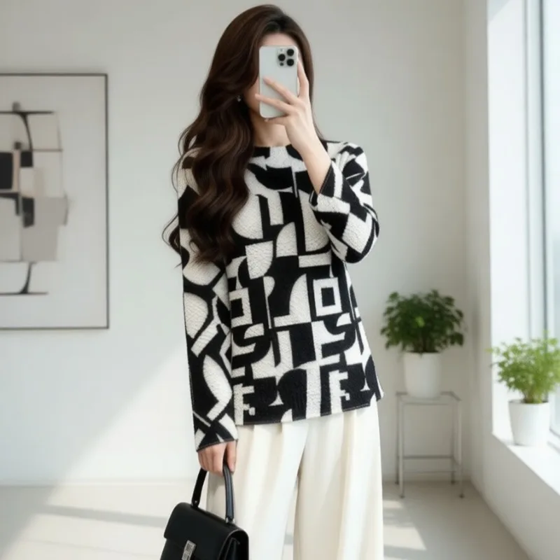 

Miyake 2026, весенняя новая плиссированная футболка в полоску с длинными рукавами, женская модная свободная рубашка с круглым вырезом и тонким низом