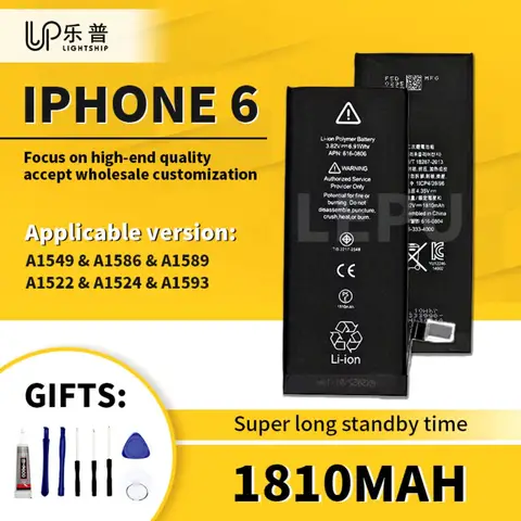 Bateria do iPhone'a 6 Oryginalna bateria 1810 mAh z bezpłatnymi zestawami narzędzi Wysokiej jakości bateria zastępcza do telefonu komórkowego A1549 A1586