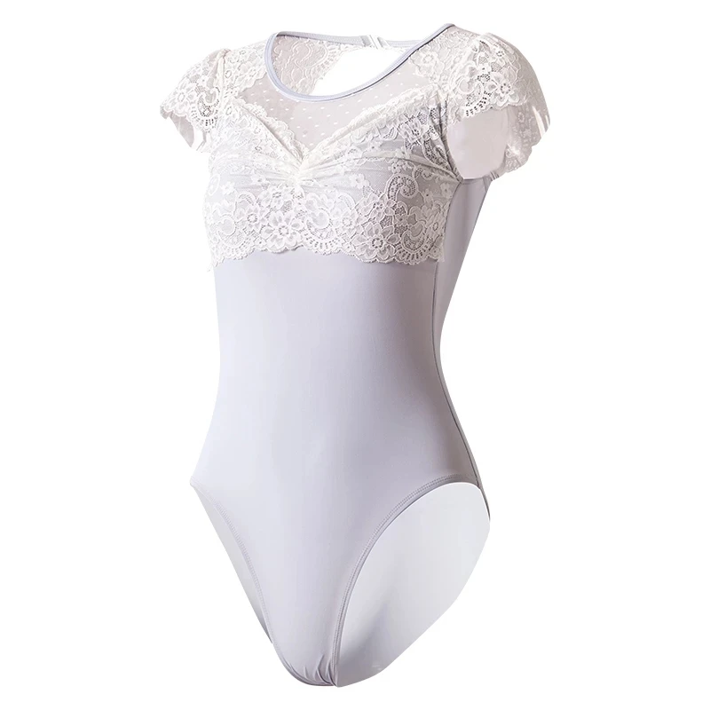 Ballet Leotard Short Sleeve Lace Gymnastics Leotards Bodysuit Professional Competition Costumes Cutout Back Ballerina Clothes