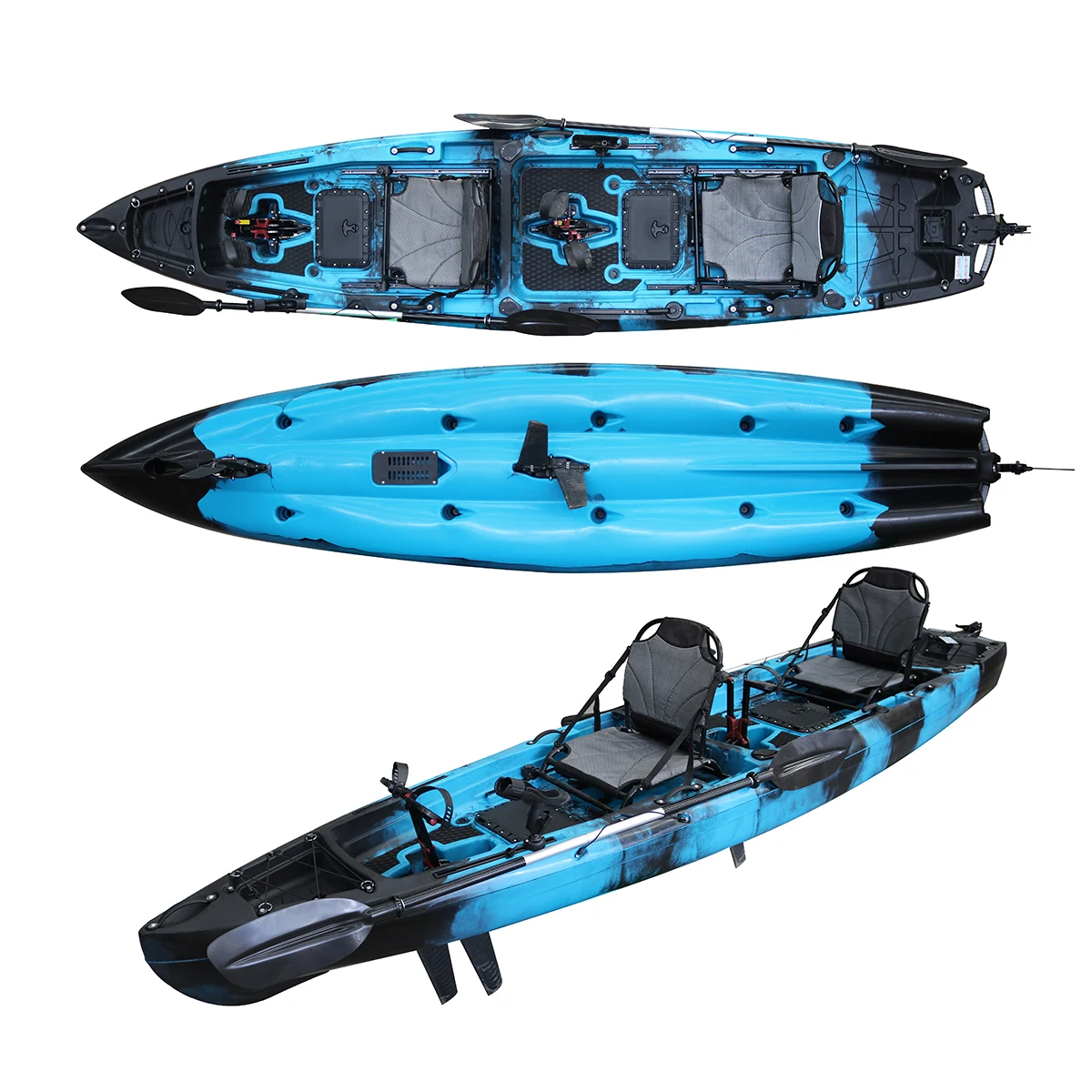 

2021 New Double Seat Two Person Tandem 14ft Fishing Foot Pedal Drive Paddle Kayak With Fins