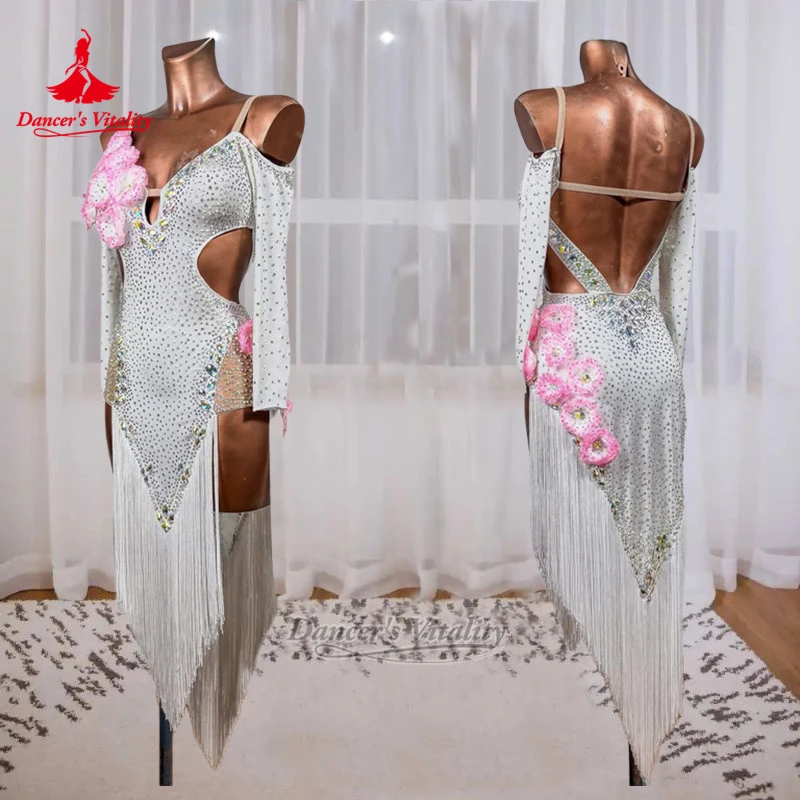 

Latin Art Grade Examination Outfit Adult&Child Chacha Samba Rumba Jive Professional Perform Sling Dew Shoulder Clothes Customize