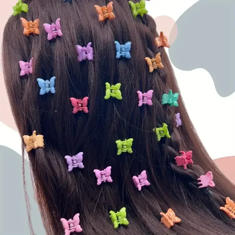 100pcs Butterfly Shape Clips Hair Claw Girls Hair Accessories Princess Mini Cute Cartoon Hair Clips Candy Color Accessories