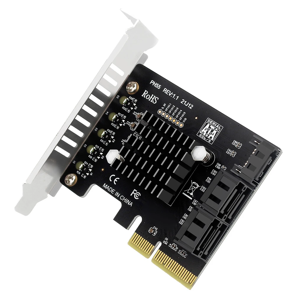PCIe To 5-Port SATA3.0 Expansion Card Jmb585 Chip PCI-E To SATA Expansion Card Supports Cascaded Trim for Windows/Linux/ OS