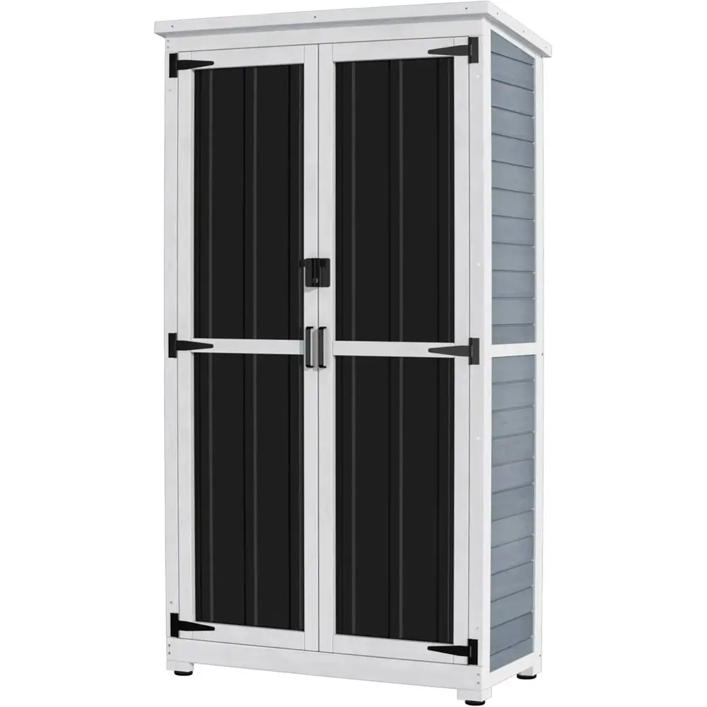 

Outdoor Storage Cabinet Wood & Metal Garden Shed with Waterproo Roo and Sturdy Lockable Do66"