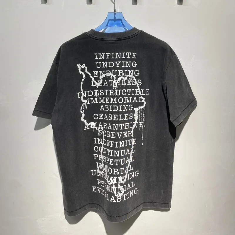 Vintage Acid Washed Men T-Shirt Double Side Drip Eternal Slogan Print Oversized Cotton Tops