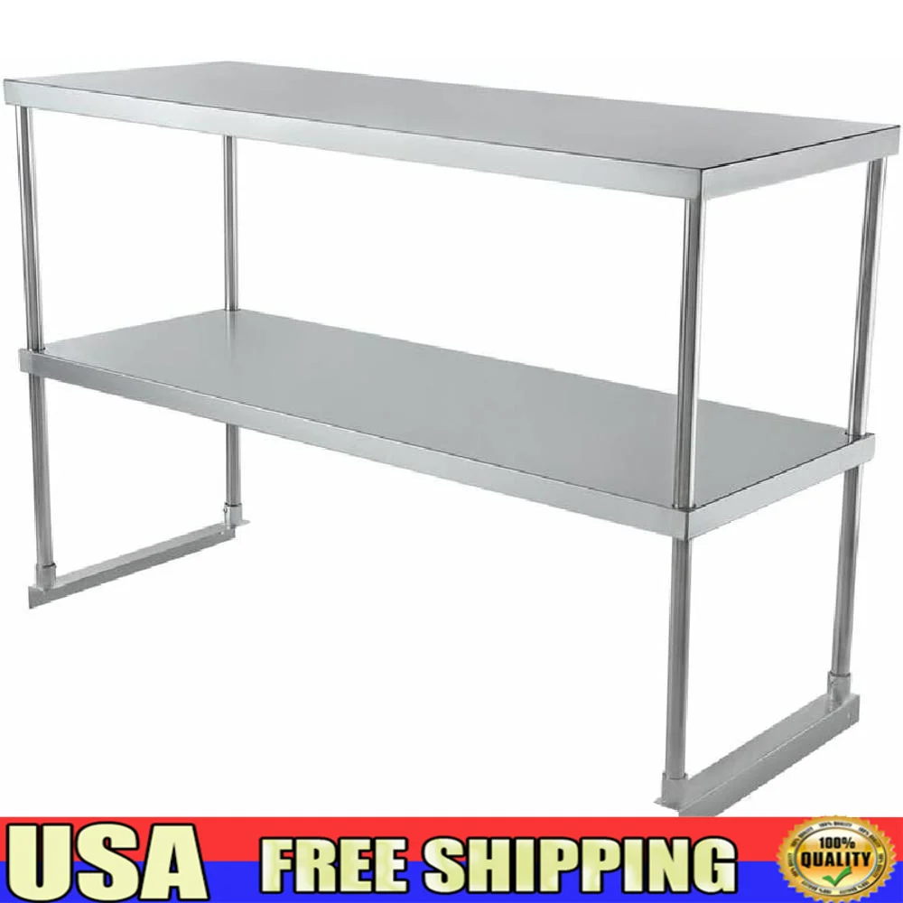 48 Inch Stainless Steel Table-Mount Double Deck Rack Storage Overshelf Kitchen Restaurant Prep and Organization