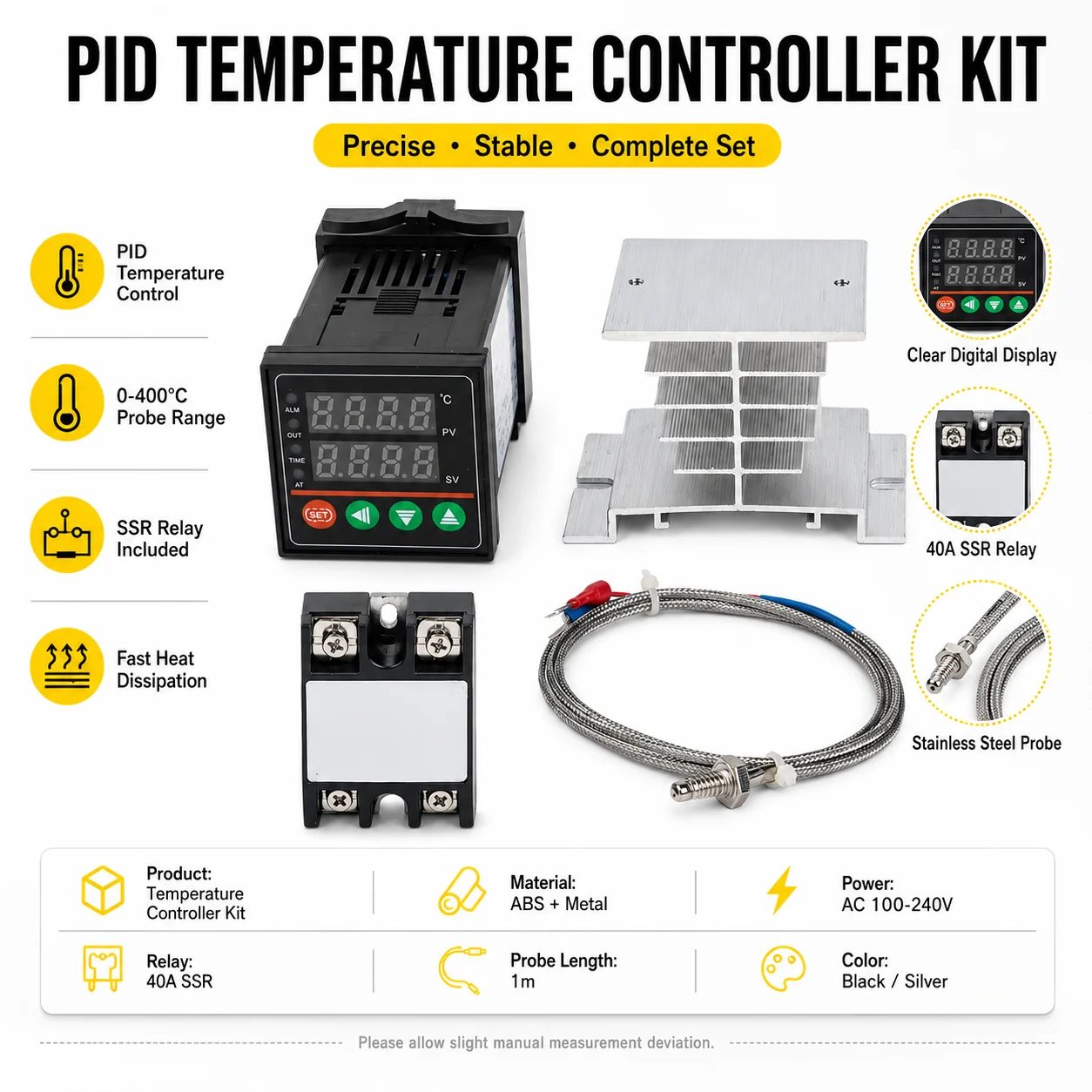 REX-C100 PID Temperature Controller Kit With SSR-40DA Relay K Type Probe Heat Sink For Industrial Heating System Automation Part