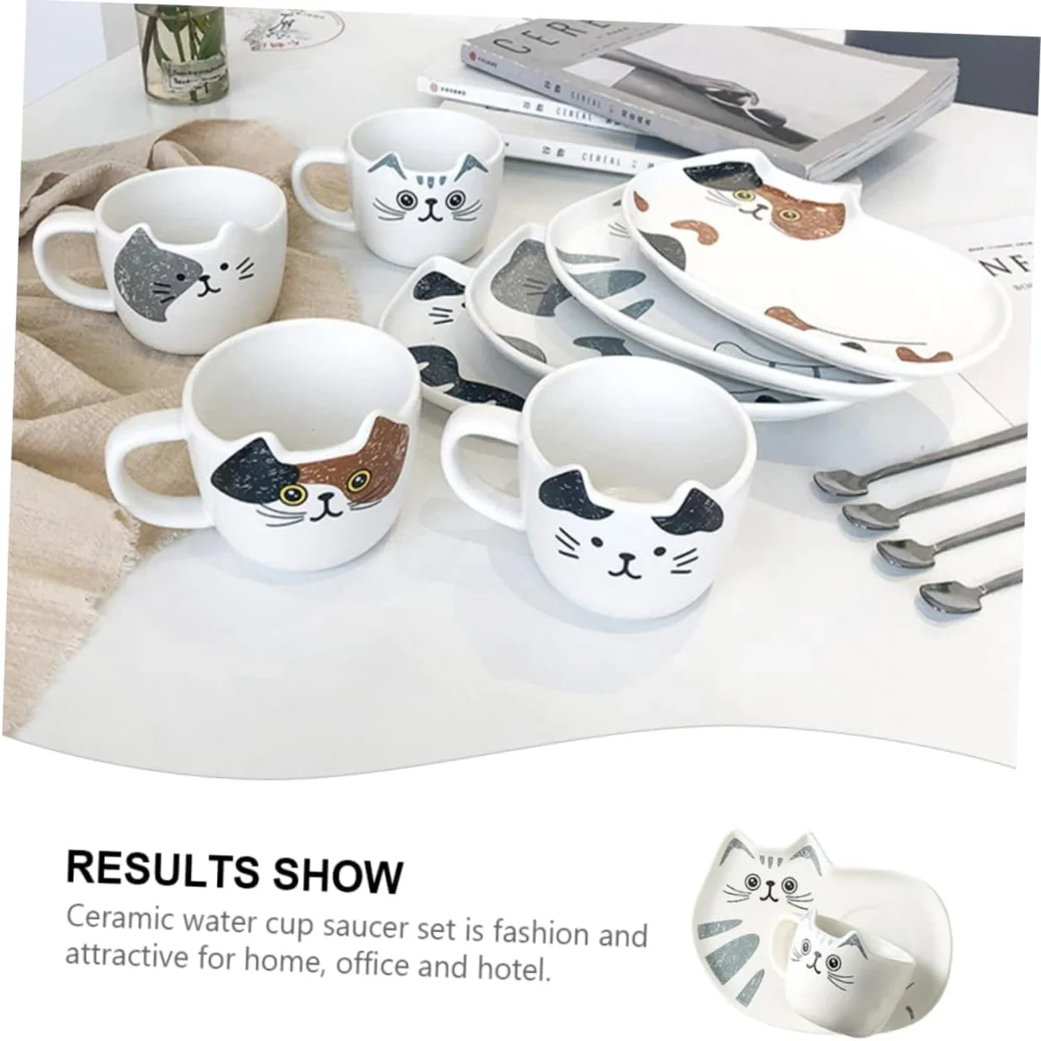 1 conjunto de canecas inovadoras de gato de cerâmica tamanho infantil - conjunto adorável e fofo de xícara de chá e pires para o escritório - Delicioso Dri