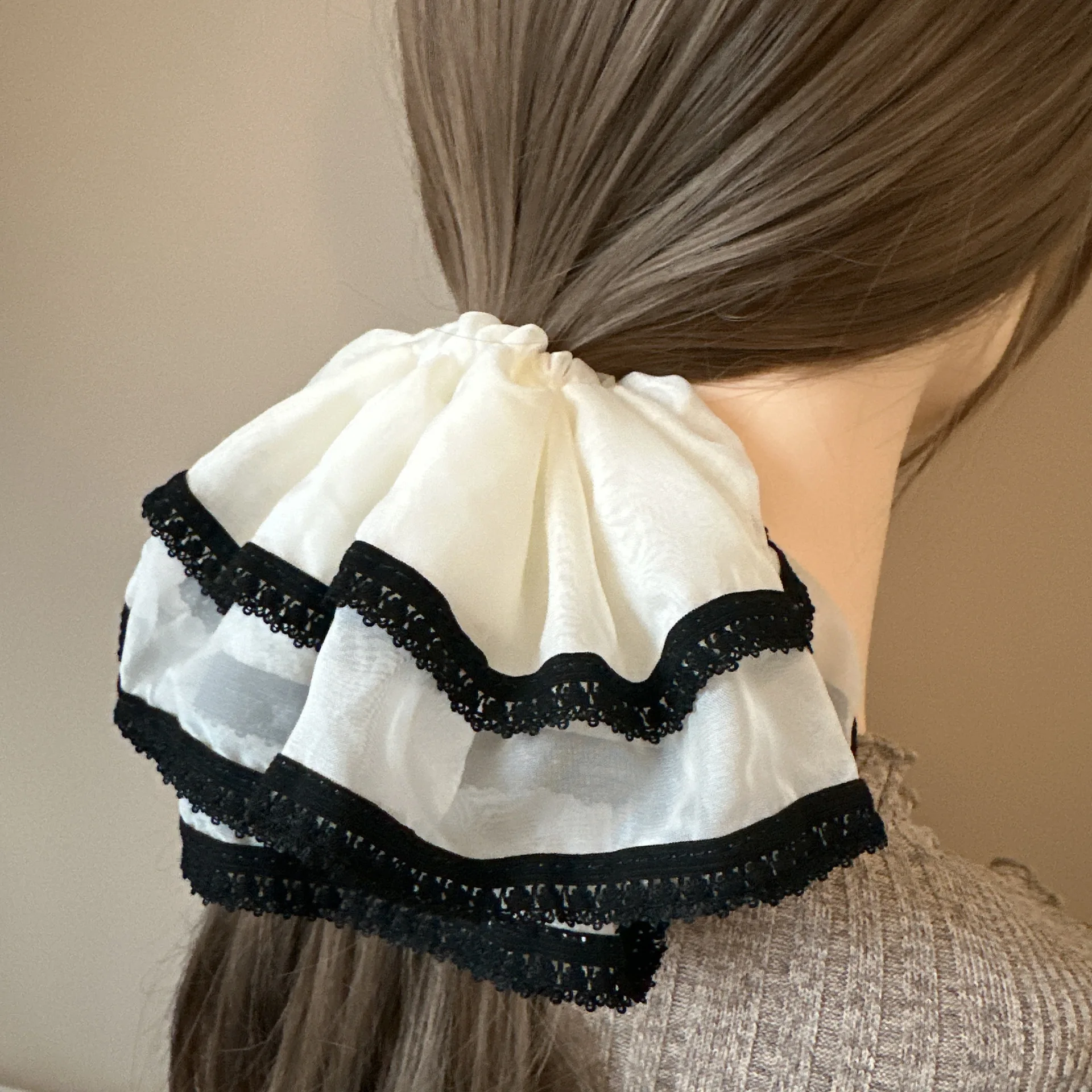Scrunchie Tweed Organza Double Layer High Elastic Hair Tie Ponytail Holder for Women Premium Fashion Large Size