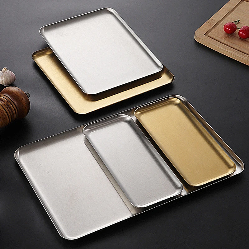 Rectangular Nonstick Pan Stainless Steel Cookie Cooking Sheet Baking Tray Steamed Sausage Dishes Fruit Grill Fish Plate Bakeware