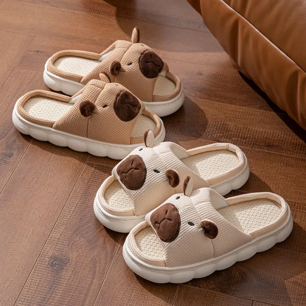 Soft Warm Capybara Slippers Cartoon Home Wear Shoes Capybara Linen Slippers Silent Thick Sole Winter Capybara Slides Girls