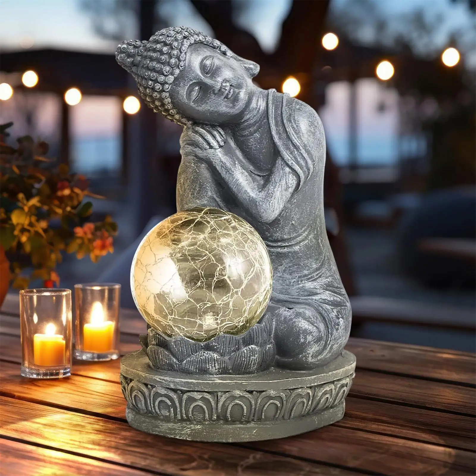 

Garden Buddha Statue Outdoor Waterproof Solar Resin Buddha Garden Statue Landscape Lights For Yard Backyard Courtyard Patio