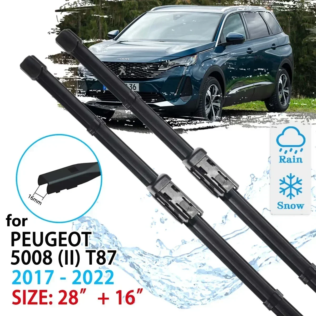 For Peugeot 5008 Mk2 T87 2017 2018 2019 2020 2021 2022 Windscreen Windshield Brushes Accessories Window Car Front Wiper Blades