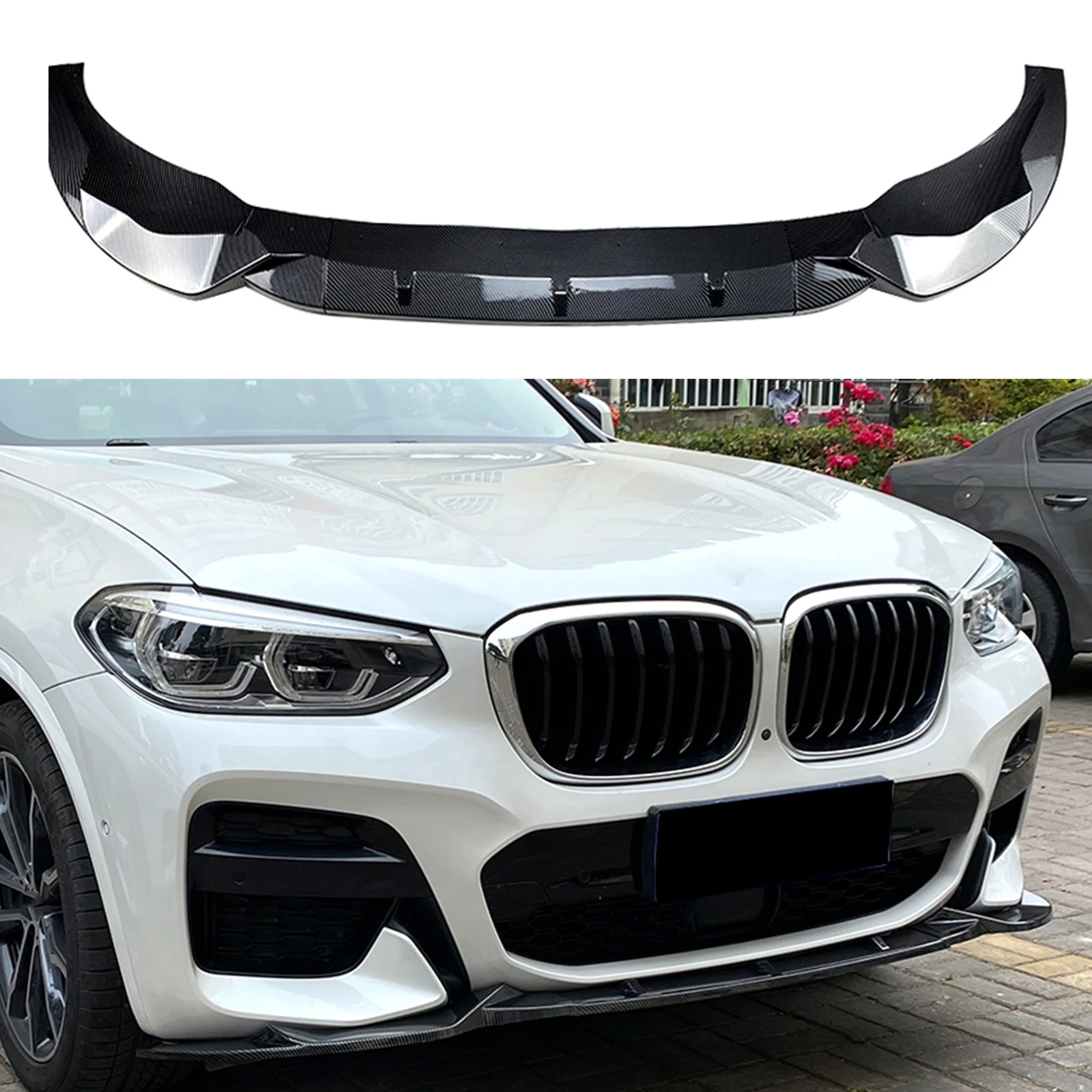 

Front Bumper Spoiler Splitter Lip For BMW X3 G01 X4 G02 M Sport 2018 2019 2020 2021 Carbon Fiber Look/Gloss Black Lower Protect