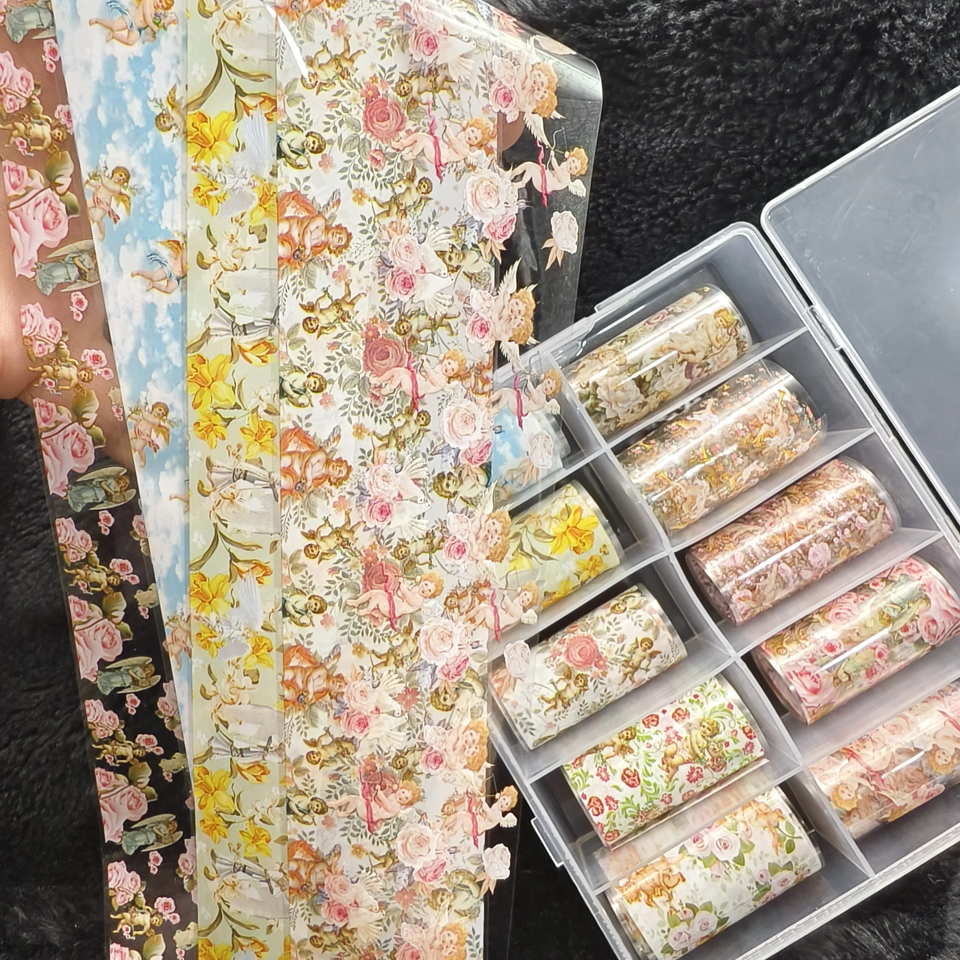 1 caixa rosa renda inverno flor xadrez anjo mármore arco folhas de transferência papel arte do prego adesivos decalque unhas decoração