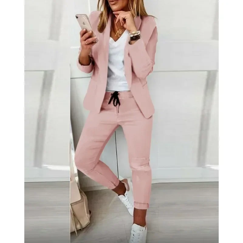 Blazer and Pants Set Office Lady Clothing Solid Color Long Sleeve Office Tops Female Jacket Women Fashion Two Piece Casual Suits