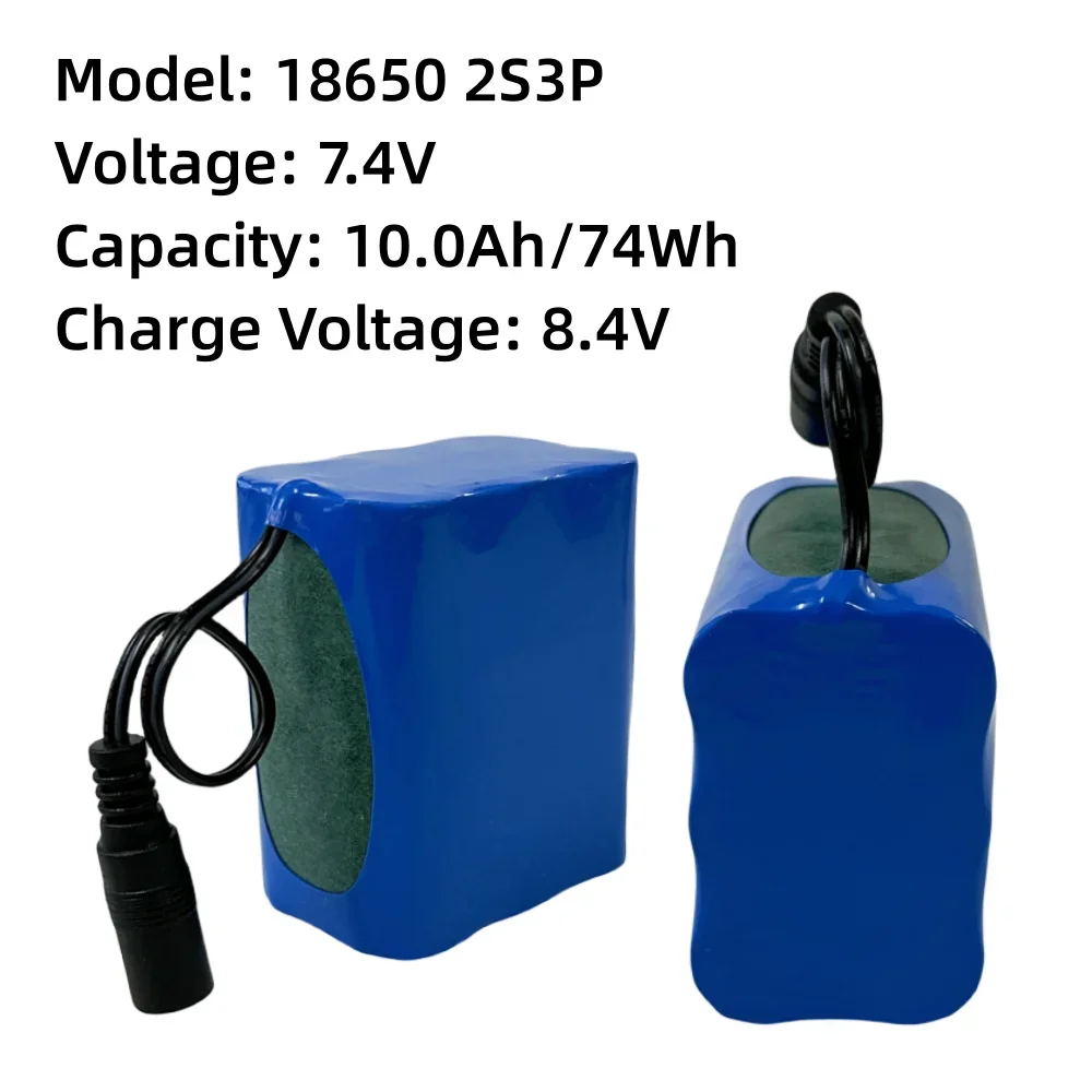 2S3P 18650 Lithium Battery Pack 7.4V 10000mAh Rechargeable Battery Suitable For Fishing LED Light Bluetooth Speaker 7.4V  Batter