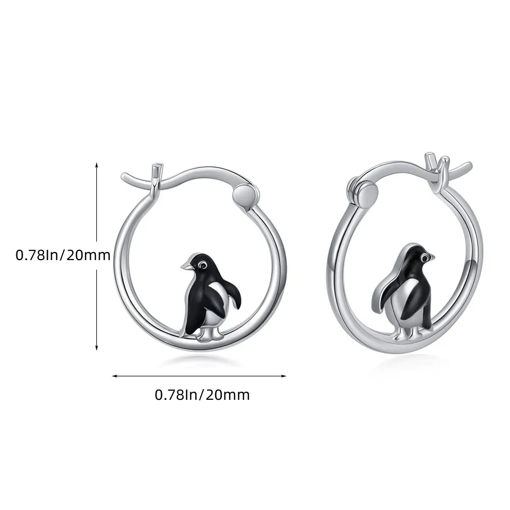 Harong Design New Penguin Hoop Earring Fashion Woman\' Jewelry Trendy Cute Animal Enamel Silver Plated Drop Earrings Gift