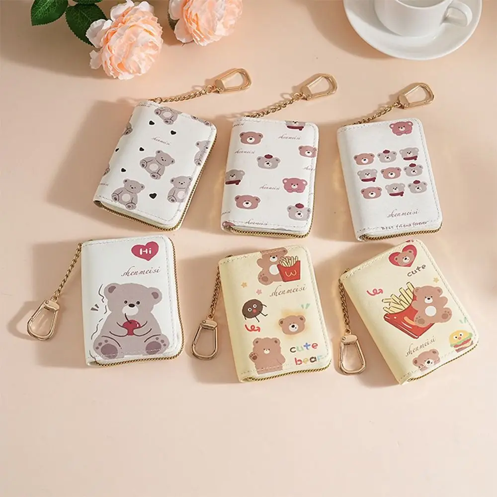 

Cute PU Leather Card Case With Keychain Large Capacity ID Card Holder Multi-slot Mini Wallets