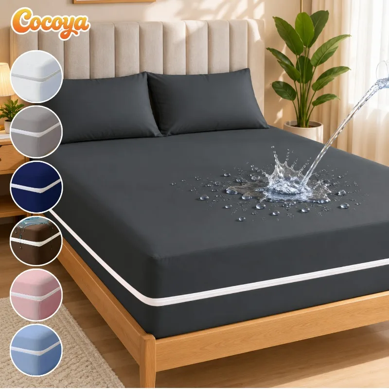 Full Encasement Waterproof Mattress Protector with Zippered Brushed Microfiber Cover 6 Sided Anti-Slip Bedding Protection Sheets