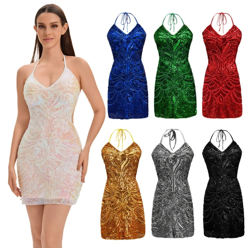 Latin Dance Dress Women Sequins Fringed Tango Costume Professional Competition Suit Samba Cha-cha Stage Performance V-neck Dress