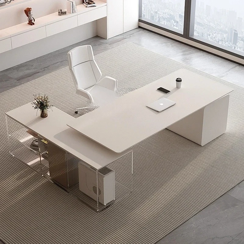 

xzzLight luxury rock slab desk Modern high-end acrylic large class desk Cream wind white desk Beauty salon boss table