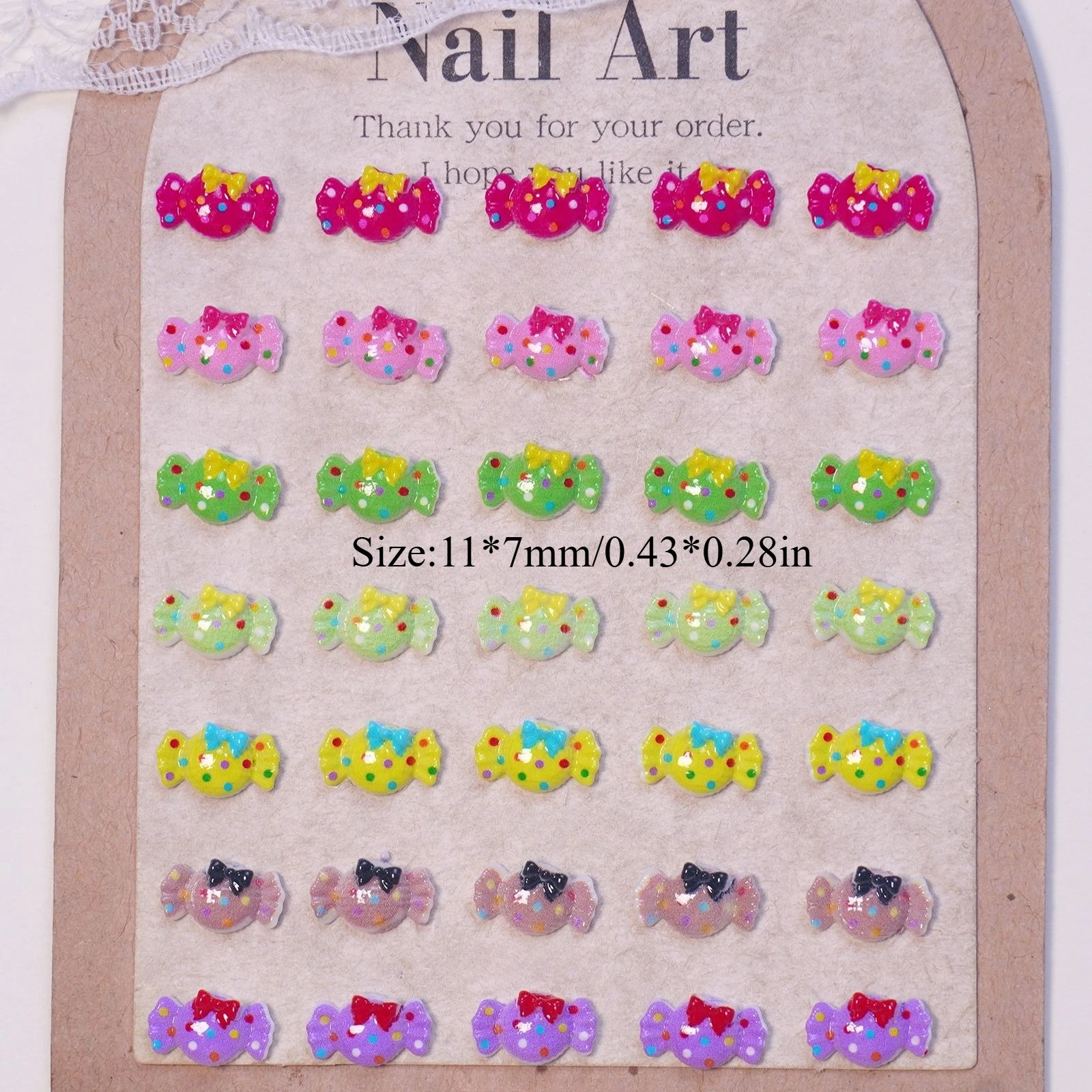 50/100/200Pcs, 11*7mm, Polka Dots, Cute, Bow, Colorful, Imitation Candy, Nail Accessories, Stereo, DIY