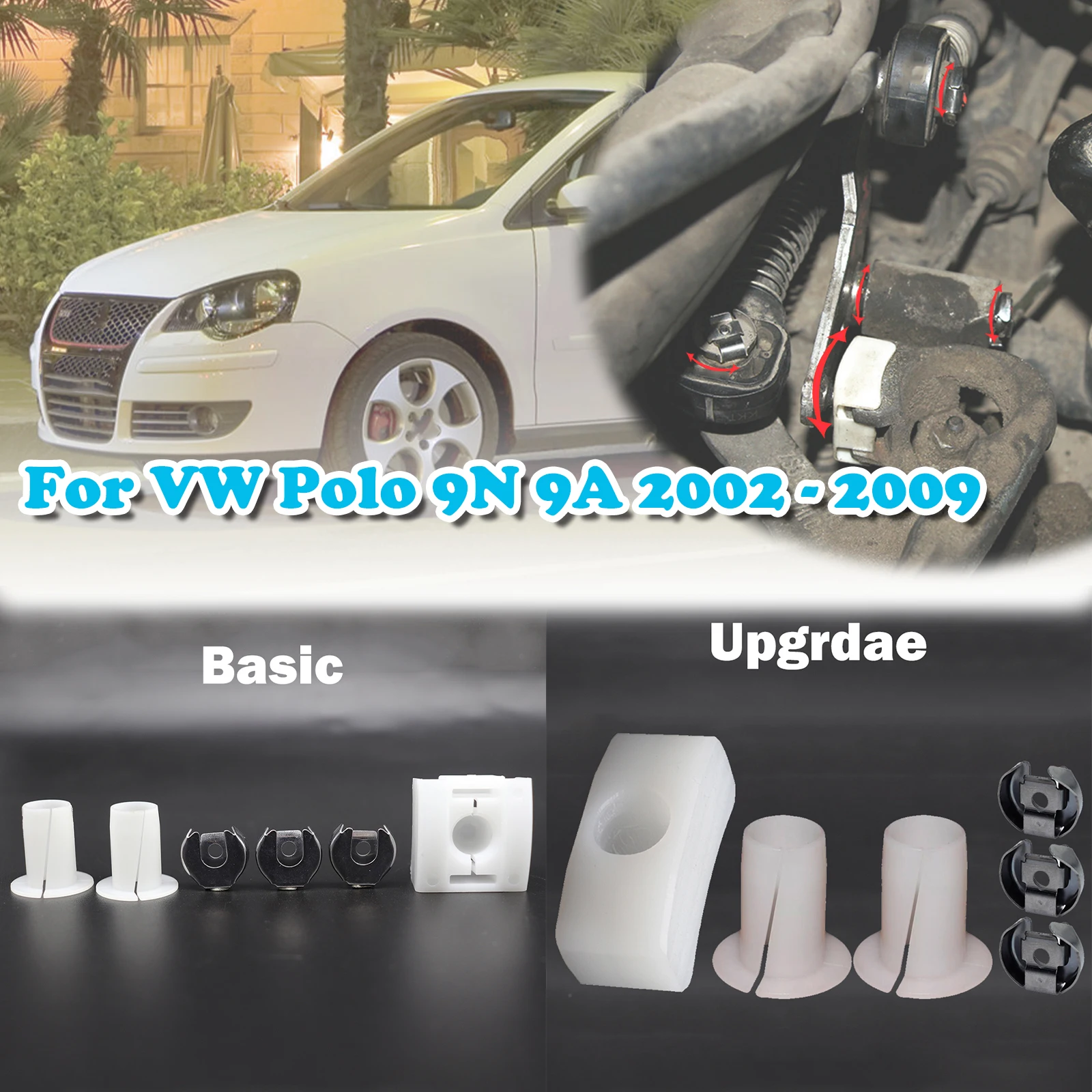 For VW Polo 9N 9A Gear Selector Wiring Washer Shift Relay Lever Slide Shoe Bushing Bearing Kit N90815903 2002 2003 2004 - 2009