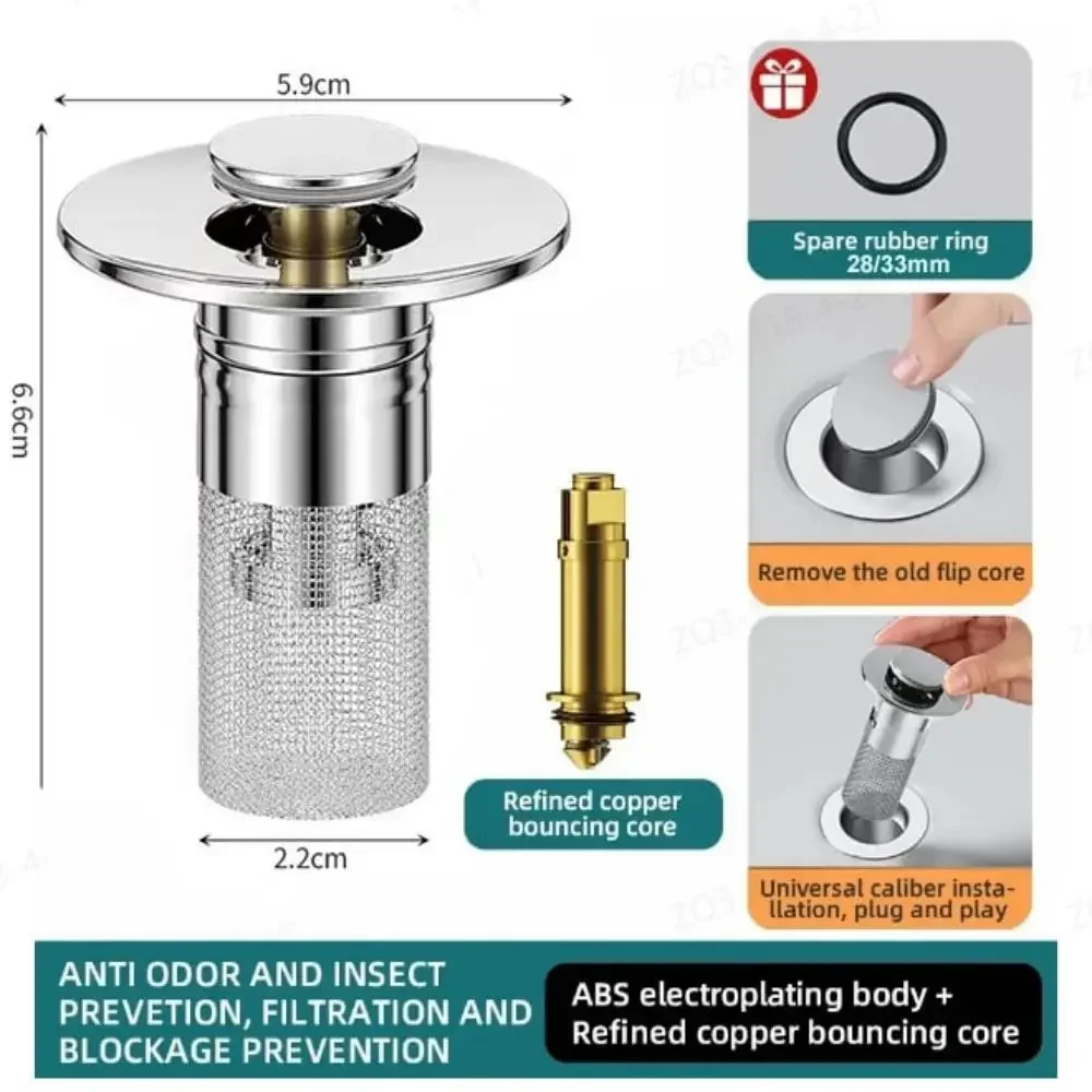 Isolate Odor And Prevent Cockroaches-Stainless Steel Floor Drain Filter Pool Plug & Press Stainless Steel Drain Water Filter