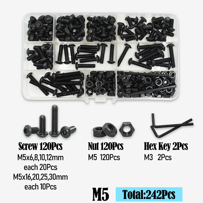 2510 bis 142 runder Sechskantschraubensatz M2 M2,5 M3 M4 M5 M6 Schwarz 10,9 Grade Innensechskant-Inbussantrieb Maschinenschrauben Bolzen ISO7 – Detail 12