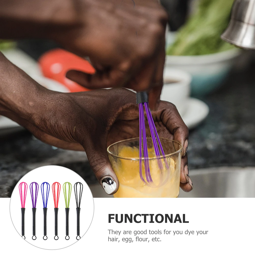 

6pcs Dye Balloon Whisk Plastic Hair Salon Mixer For Egg Flour Stirring Tool Kitchen Bar Accessory Lightweight With Hook Handle