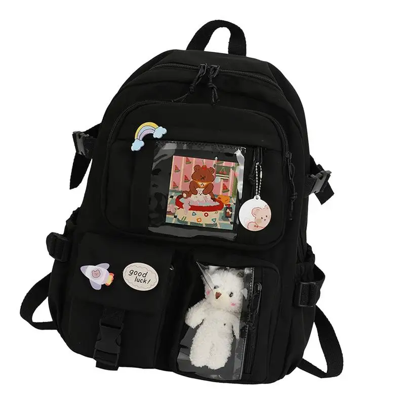 Sac d'école Kawaii avec épingle et accessoires, sac initié, grande capacité, mignon