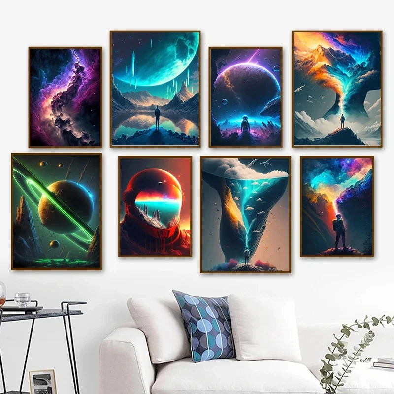 Posters Canvas Painting Graffiti Colorful Space Cosmic Planet Galaxy Abstract Modern Wall Art For Living Room Home Decoration
